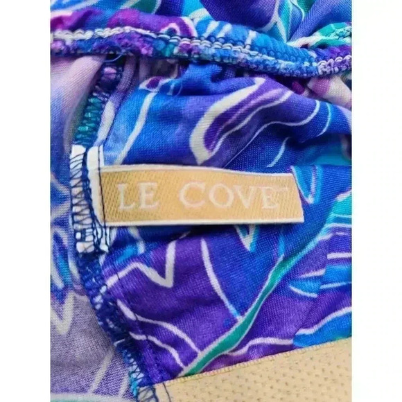 Vtg 90s Le Cove Women's Purple and Teal Flower One-piece Romper Swimsuit - Picture 3 of 7